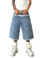 Men's Double-Waistband Shorts with Rhinestones