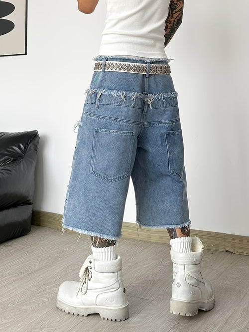 Men's Double-Waistband Shorts with Rhinestones