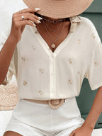 Women's Floral Embroidered Button-Up Shirt