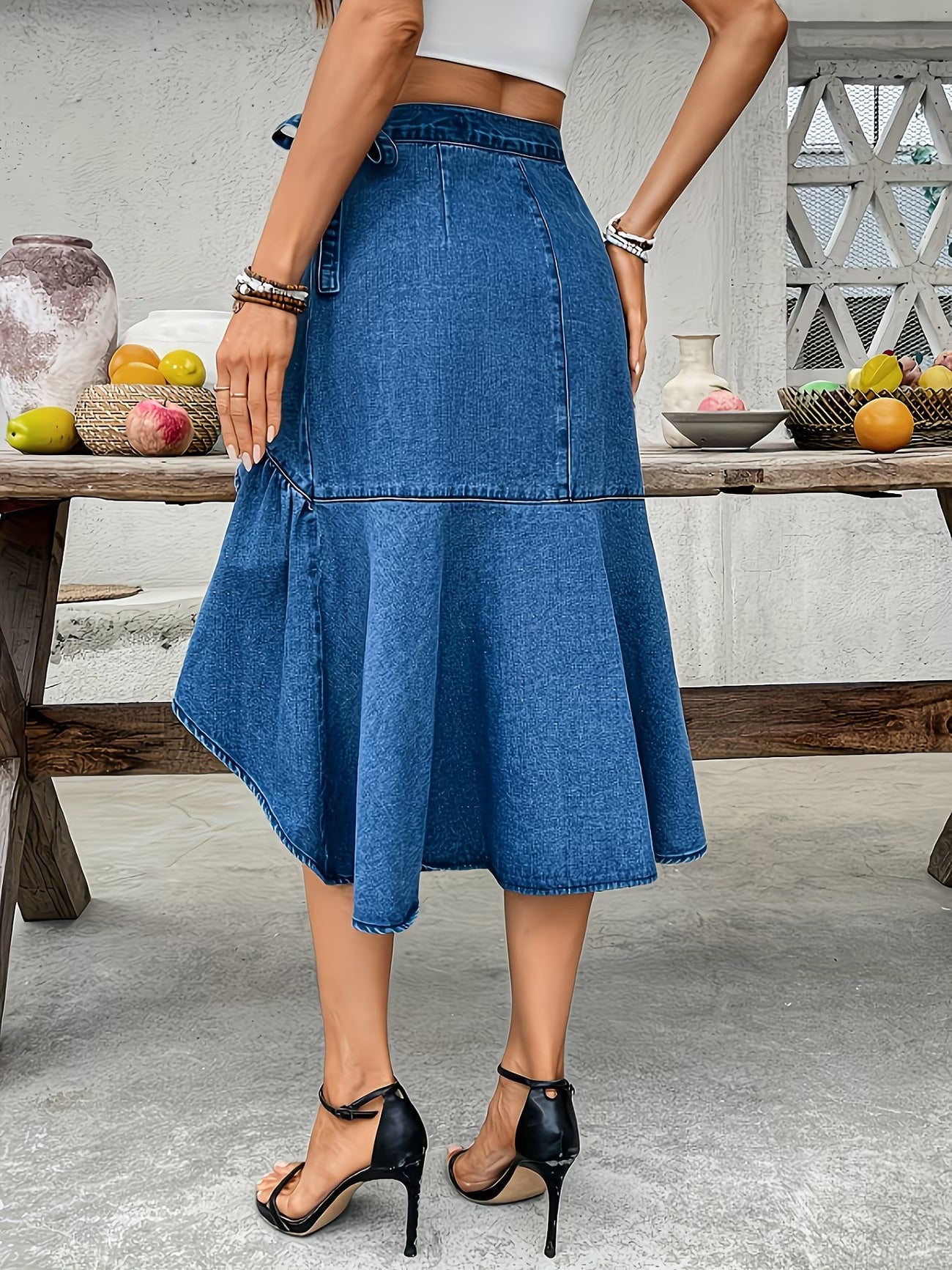 Women's High-Low Wrap Midi Skirt