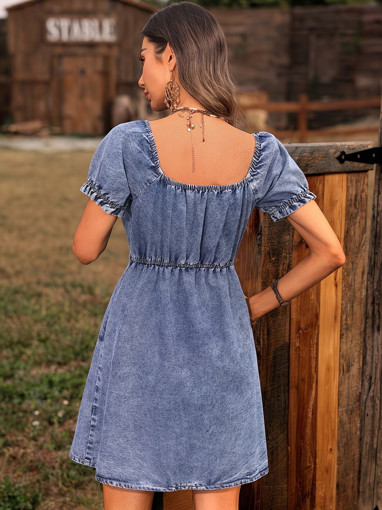 Women's Mini Dress with Puff Sleeves