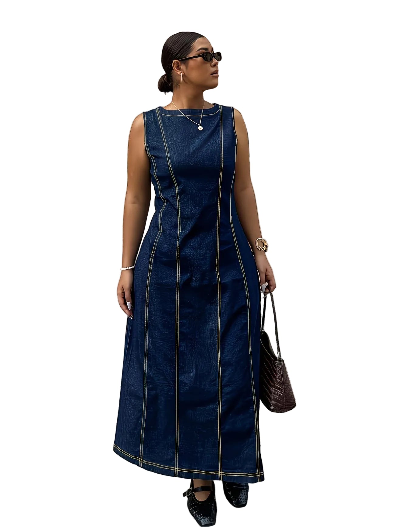 Women's Sleeveless Boat-Neck Maxi Dress