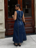 Women's Sleeveless Boat-Neck Maxi Dress