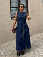 Women's Sleeveless Boat-Neck Maxi Dress